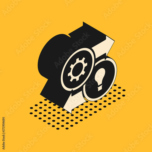 Isometric Human resources icon isolated on yellow background. Concept of human resources management, professional staff research, head hunter job. Vector.