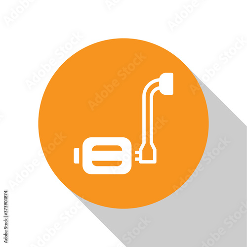 White Bicycle pedal icon isolated on white background. Orange circle button. Vector.