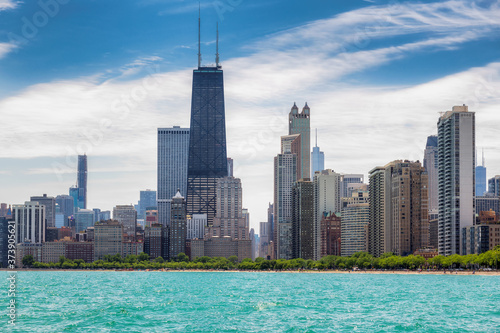 Chicago skyline at sunny summer day, Chicago, Illinois, USA.