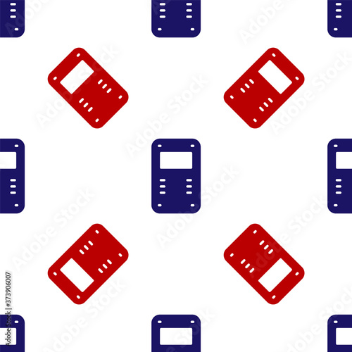 Blue and red Police assault shield icon isolated seamless pattern on white background. Vector.