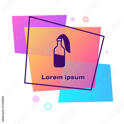 Purple Cocktail molotov icon isolated on white background. Color rectangle button. Vector.
