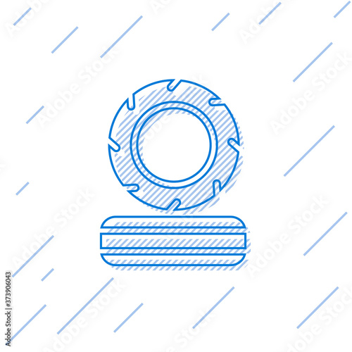 Blue line Lying burning tires icon isolated on white background. Vector.