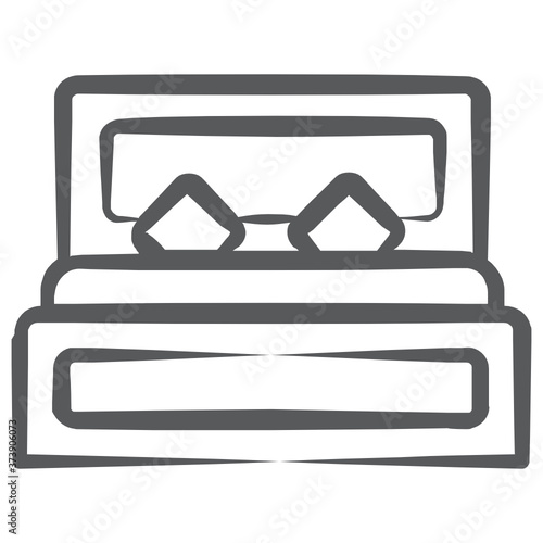 
Sleeping place in home interior, line style icon of bedroom 

