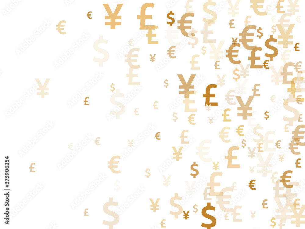 Euro dollar pound yen gold icons scatter currency vector design. Marketing backdrop. Currency 