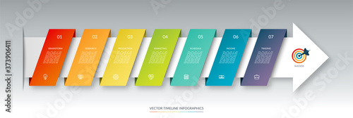 Infographic arrow timeline template with 7 steps. Can be used for web design, diagram, chart, business presentation.