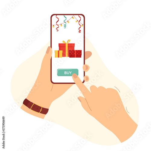 Wallpaper Mural Concept of online selection, ordering and contactless payment of gifts for the New Year through the phone. Christmas holidays. Isolated vector illustration for smartphone app.Remote purchase from home Torontodigital.ca