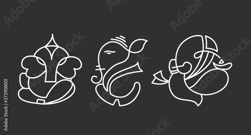 set of three lord Ganesha modern line art shapes