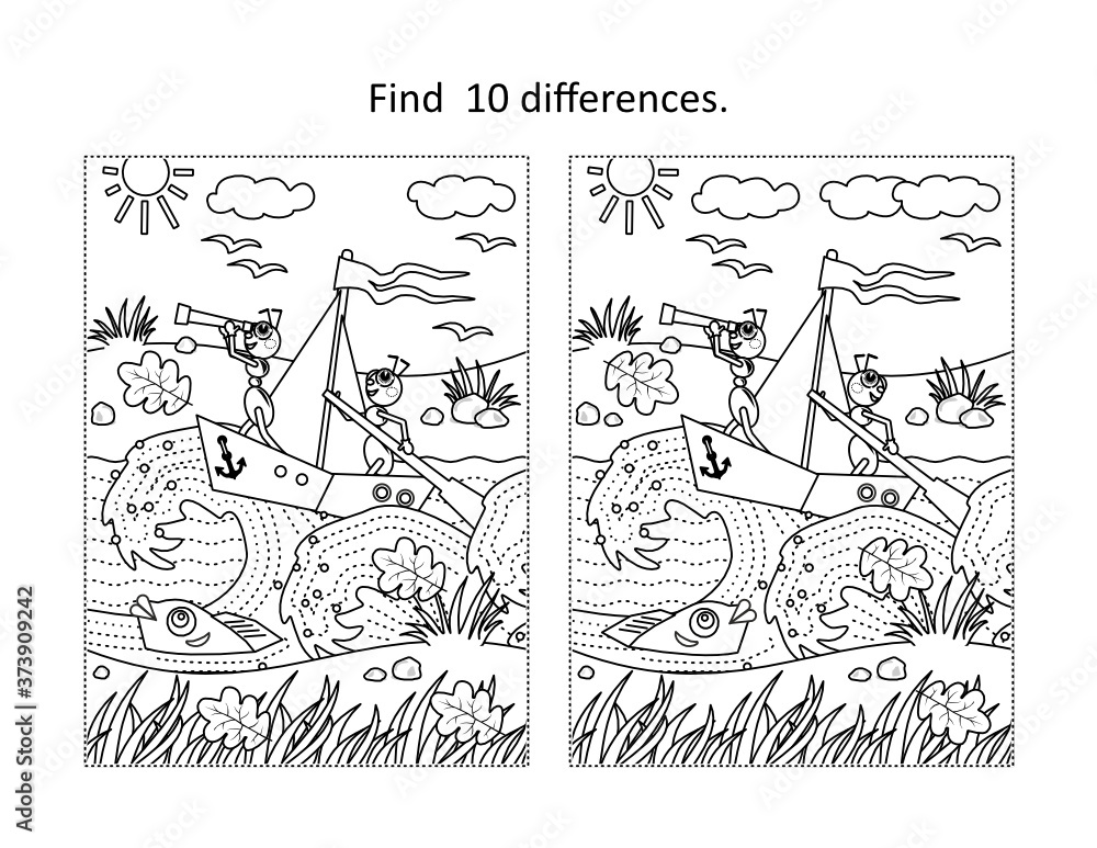 Find 10 differences visual puzzle and coloring page with brave ants the ...