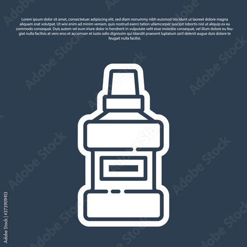 Blue line Mouthwash plastic bottle and glass icon isolated on blue background. Liquid for rinsing mouth. Oralcare equipment. Vector.