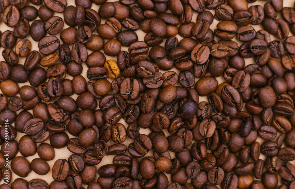 Obraz premium Coffee bean background. Dark-colored roasted coffee beans.