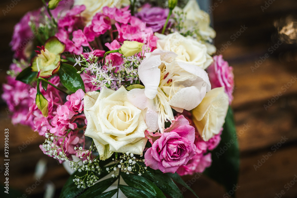 Wedding bouquet made of pink and white roses