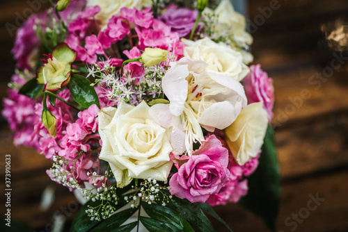 Wedding bouquet made of pink and white roses