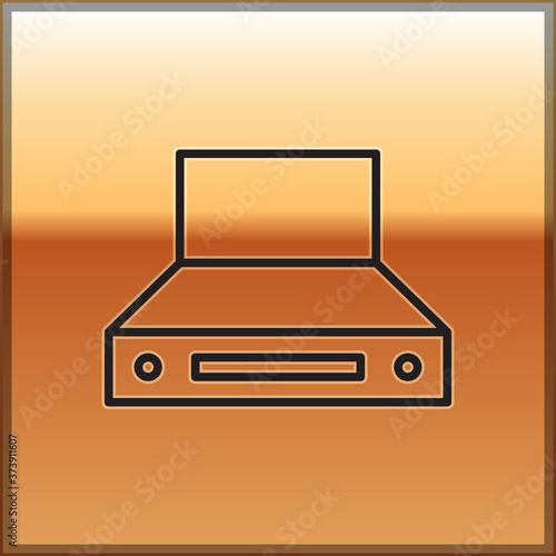 Black line Kitchen extractor fan icon isolated on gold background. Cooker hood. Kitchen exhaust. Household appliance. Vector.