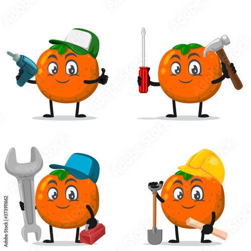 vector illustration of orange character or mascot collection set with service or repair theme