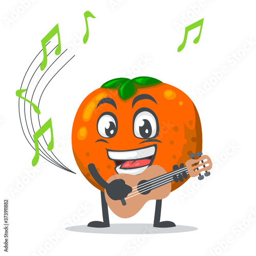 vector illustration of mascot or orange fruit character playing guitar
