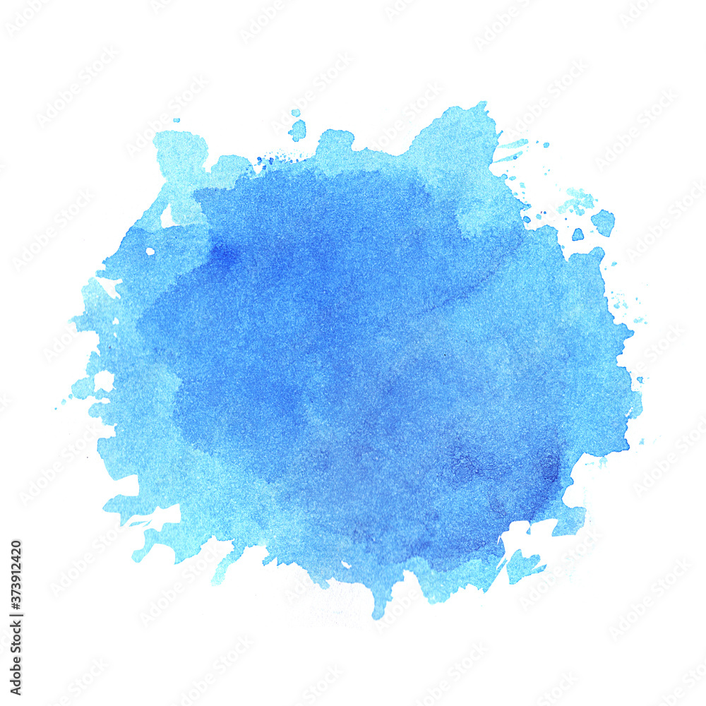 Abstract Blue watercolor background, hand drawn painting on paper.