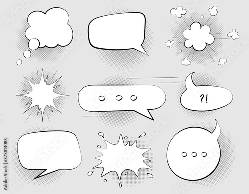 Set of black and white Speech Bubbles in comics retro style