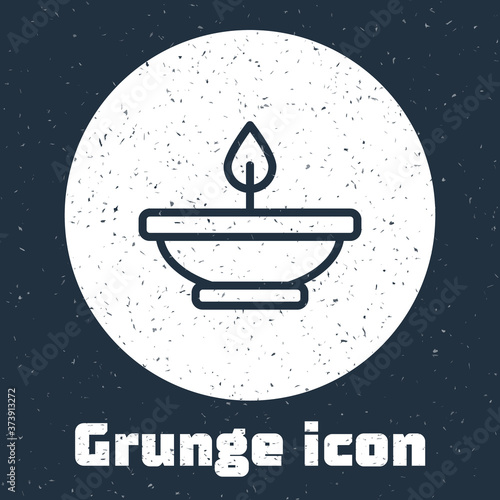 Grunge line Aroma lamp icon isolated on grey background. Monochrome vintage drawing. Vector.
