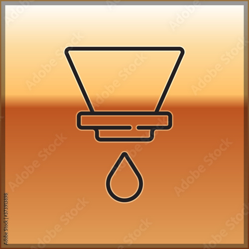 Black line V60 coffee maker icon isolated on gold background. Vector.