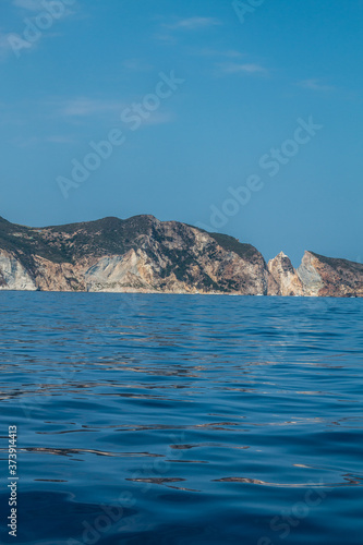 Ponza Island, Italy - 27 July 2019: Totally View of Palmarola, a little island close the harbor of Ponza island in the summer season