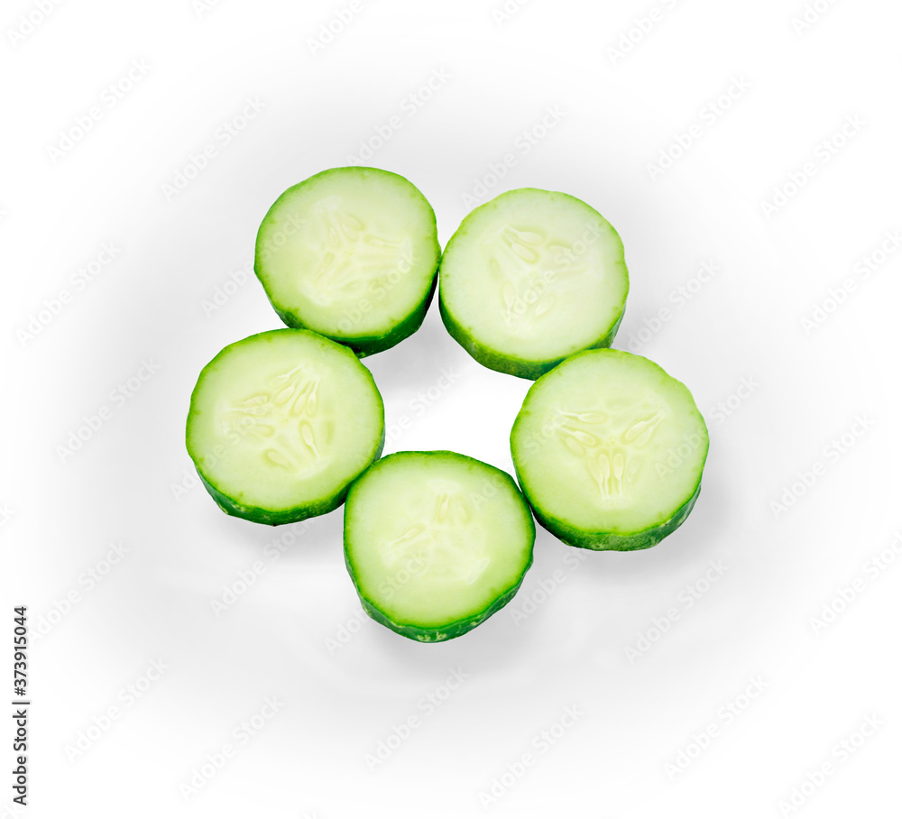 cut green cucumber isolated on white background cut green cucumber isolated on white background