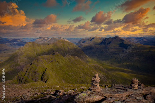 view of Torridon Mountain Landscape at sunset located in the north west highlands, Scotland. © cliff
