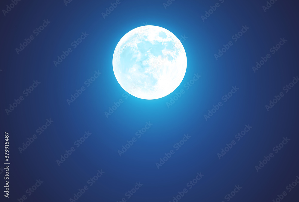 Night with Full Moon - Beautiful background wallpaper with landscape in dark blue color. Sky panorama with copy space.