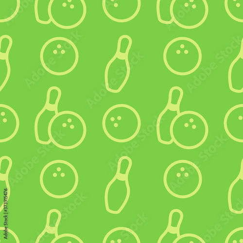 Seamless bowling vector pattern. Sport background. Bowling club, tournaments. Sport icon. Backdrop skittles with ball. Bowling pins with ball icon. Bowling game. Wrapping paper.
