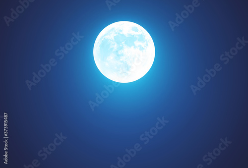 Night with Full Moon - Beautiful background wallpaper with landscape in dark blue color. Sky panorama with copy space.