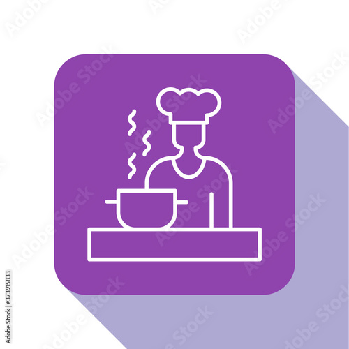 White line Spanish cook icon isolated on white background. Purple square button. Vector.