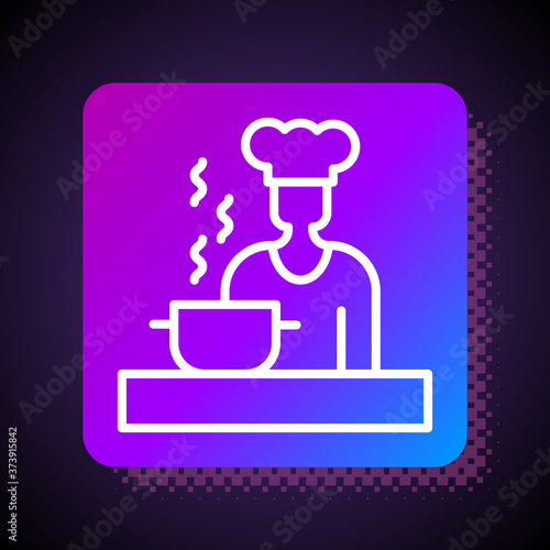 White line Spanish cook icon isolated on black background. Square color button. Vector.