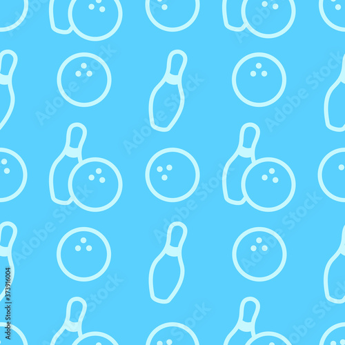 Seamless bowling vector pattern. Sport background. Bowling club, tournaments. Sport icon. Backdrop skittles with ball. Bowling pins with ball icon. Bowling game. Wrapping paper.