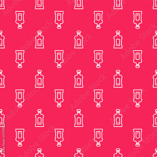 White line Orujo icon isolated seamless pattern on red background. Vector.