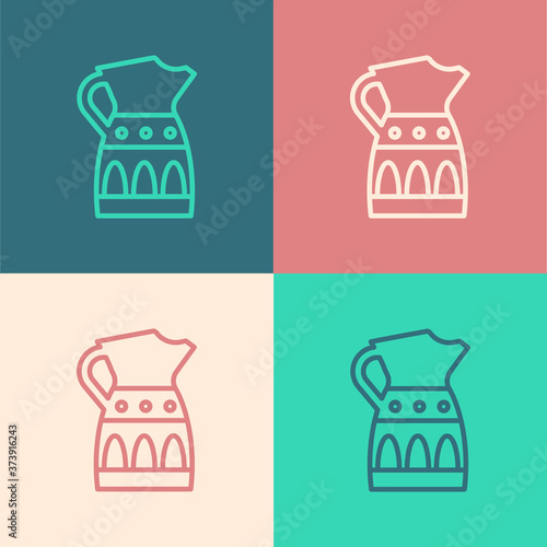 Pop art line Sangria pitcher icon isolated on color background. Traditional spanish drink. Vector.