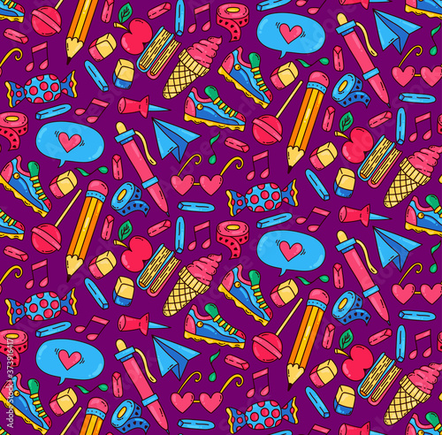 School time romance teenager time colorful seamless vector pattern