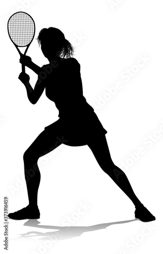 A tennis player woman female sports person in silhouette