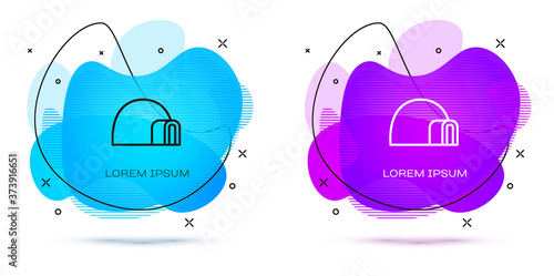 Line Igloo ice house icon isolated on white background. Snow home, Eskimo dome-shaped hut winter shelter, made of blocks. Abstract banner with liquid shapes. Vector.