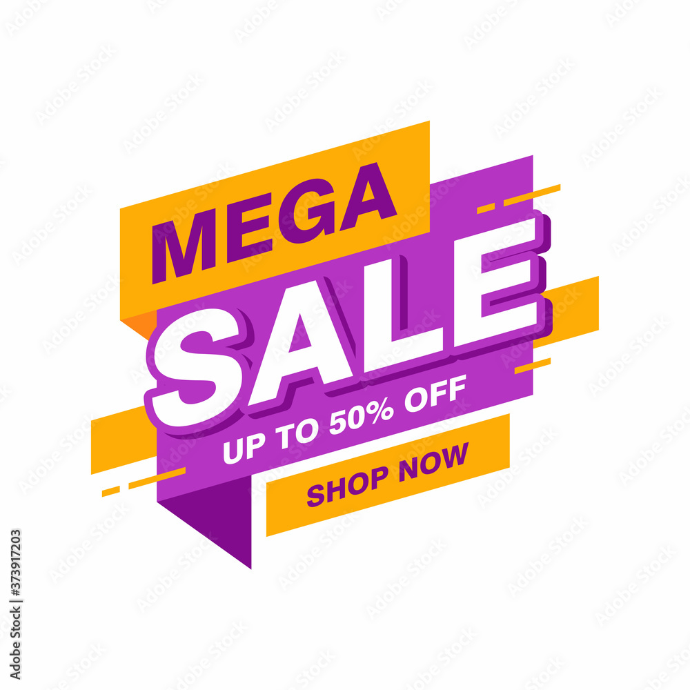 Simple Flat Mega Sale Banner with Purple and Orange Color Design, Discount Offer Banner Template Vector for Advertising, Social Media, Web Banner Simple Flat Mega Sale Banner with Purple and Orange Color Design, Discount Offer Banner Template Vector for Advertising, Social Media, Web Banner