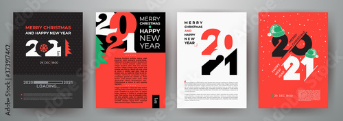 Set of creative concept of 2021 Happy New Year posters. Isolated design templates with typography logo for celebration and season decoration. Minimalist backgrounds for branding, banner, cover, card.