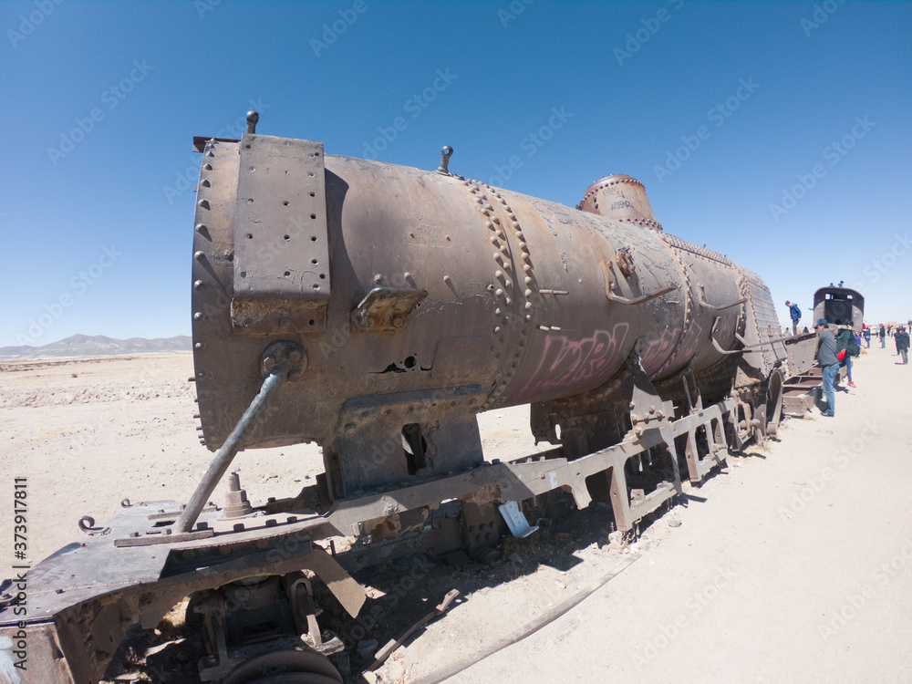 rusty steam locomotive near Uyuni in Bolivia. Cemetery trains. rusty steam locomotive near Uyuni in Bolivia. Cemetery trains.