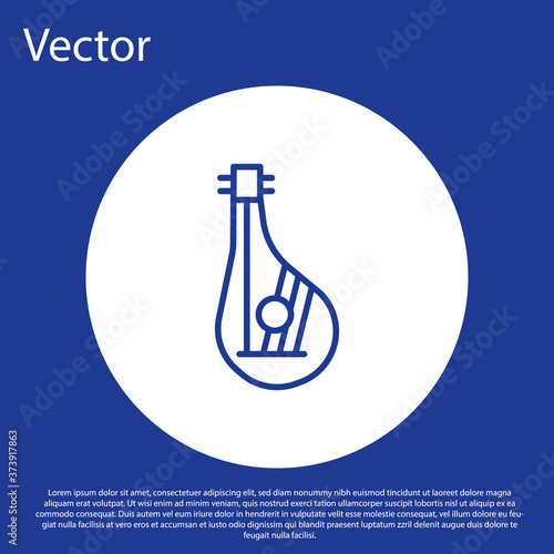 Blue line Ukrainian traditional musical instrument bandura icon isolated on blue background. White circle button. Vector.
