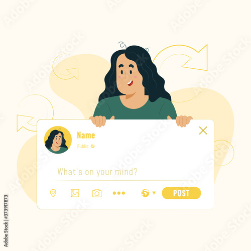 Status update concept girl holding a status page illustration