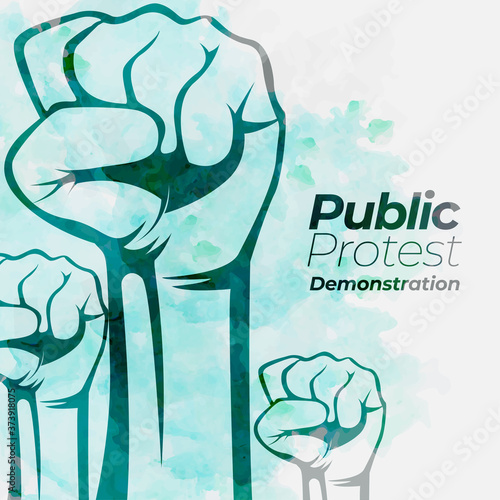 Demonstrations, revolutions, protests brandishing arms with achievements PUBLIC PROTEST DEMONSTRATION. Silhouette of an arm on a white background. Vector illustration.
