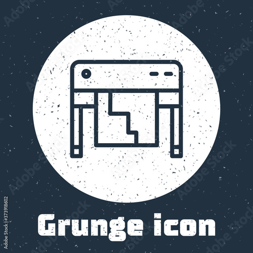 Grunge line Plotter icon isolated on grey background. Large format multifunction printer. Polygraphy, printshop service. Monochrome vintage drawing. Vector.
