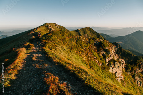 Amazing sunset in the wild ukrainian ridge Marmarosy, near Romania