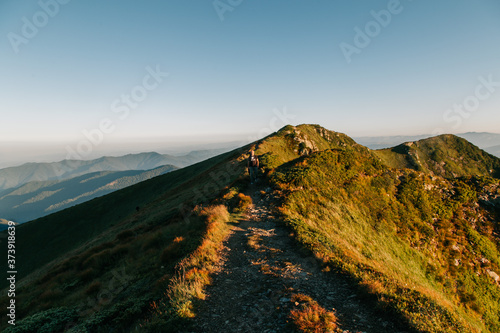 Amazing sunset in the wild ukrainian ridge Marmarosy, near Romania
