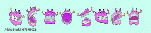 cute cartoon denture with various models isolated on blue background