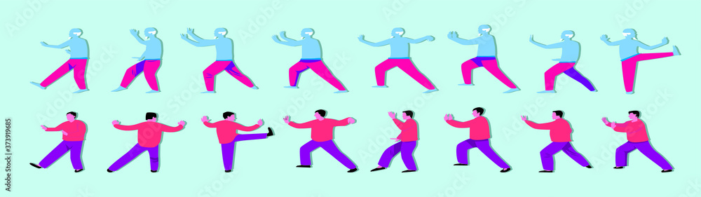 set of asian martial arts cartoon icon design template with various models. vector illustration set of asian martial arts cartoon icon design template with various models. vector illustration