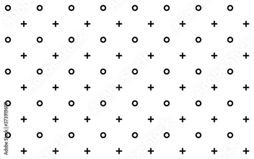 Pluses & circles diagonally distributed simple minimalist decorative geometrical vector pattern