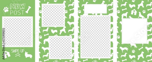 Wallpaper Mural Vector editable stories templates, posts for social media. Green color, dog, paw and bone doodle symbols. Veterinary clinic or pet shop concept, isolated on white background Torontodigital.ca